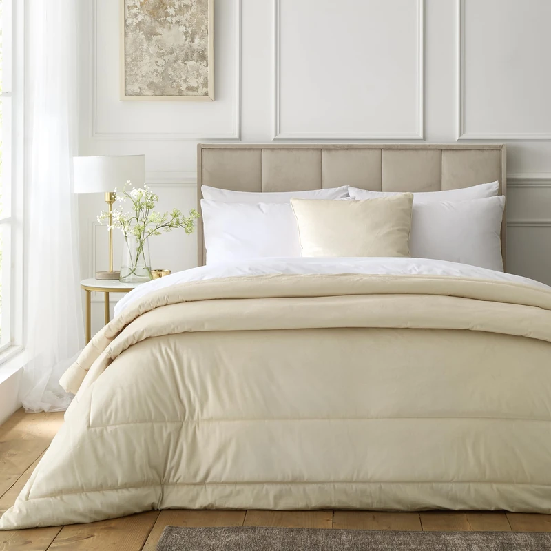 Appletree Heritage Harlan Velvet Bedspread 235 x 235cm Cream – Soft Textured Design for Bedroom, Large Velvet Bedspread - Image 1
