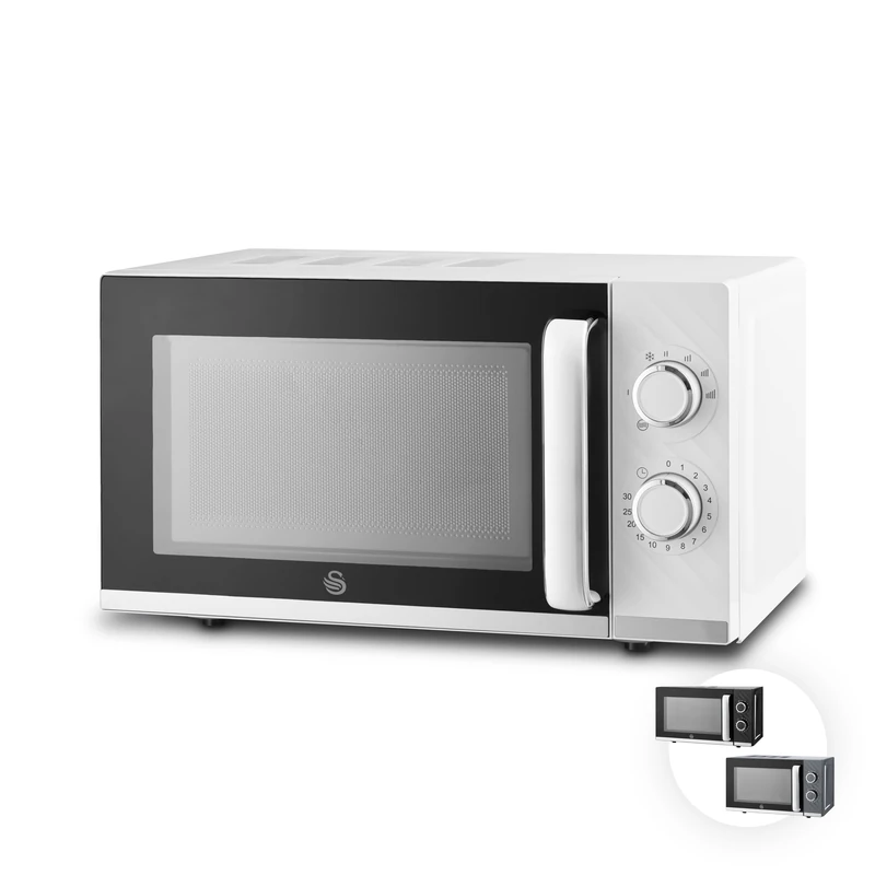 Swan Windsor Manual Microwave, 20L, 800W, 5 Power Levels, Defrost by Time, 30 Minute Timer, Non-slip Feet, Family Sized Microwave, White, SM4424WHT - Image 1