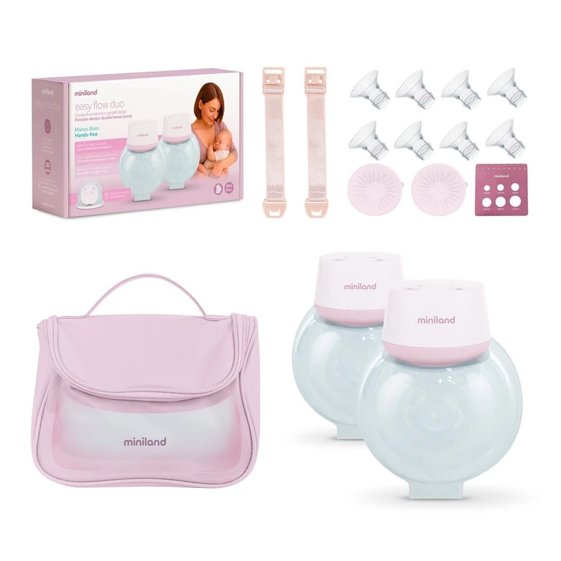 Miniland Easy Flow Duo Double Electric Breast Pump | Portable & Lightweight, USB Rechargeable, 2 Modes, 9 Intensity Levels, LED Display, 2 × 180 ml, BPA Free