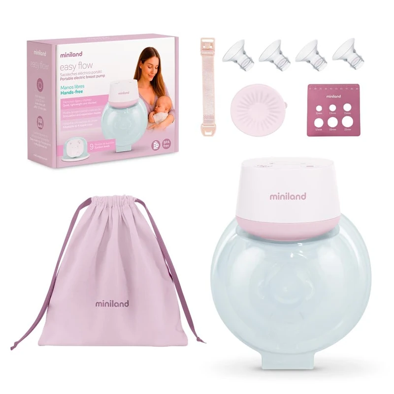 Miniland Easy Flow Portable Electric Breast Pump | Lightweight, USB Rechargeable, 2 Modes & 9 Intensity Levels, LED Display, 180 ml, BPA Free