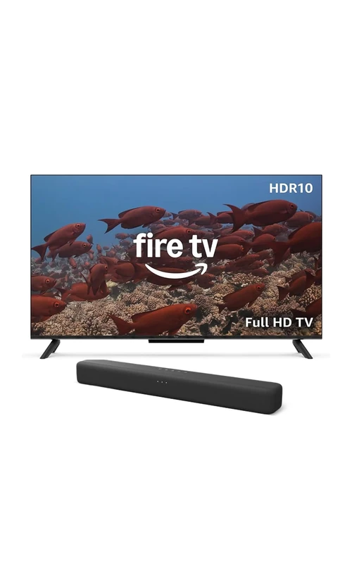 Amazon Fire TV 40" 2-Series (newest gen), HD smart TV with Alexa Remote, fast streaming, Dolby Audio, Ambient Experience, free and live TV + Amazon Fire TV Soundbar, 2.0 speaker