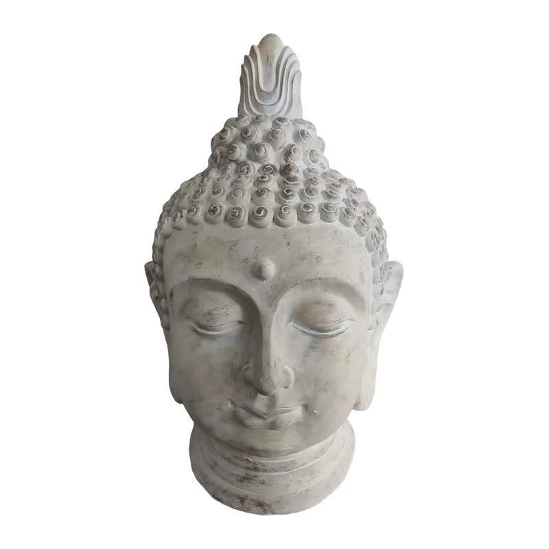 Relaxdays Buddha Head, XXL Zen Décor for Living Room & Garden, Weatherproof, Frostproof, 78x45x39 cm, Beige-Grey