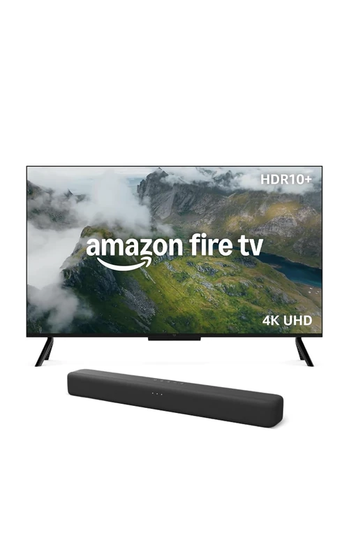 Amazon Ember 43" 4-Series with Fire TV (newest gen), 4K Ultra HD smart TV with Alexa Remote, HDR10+, fast processor, Dolby Audio, Ambient Experience, free and live TV + Fire TV Soundbar, 2.0 speaker