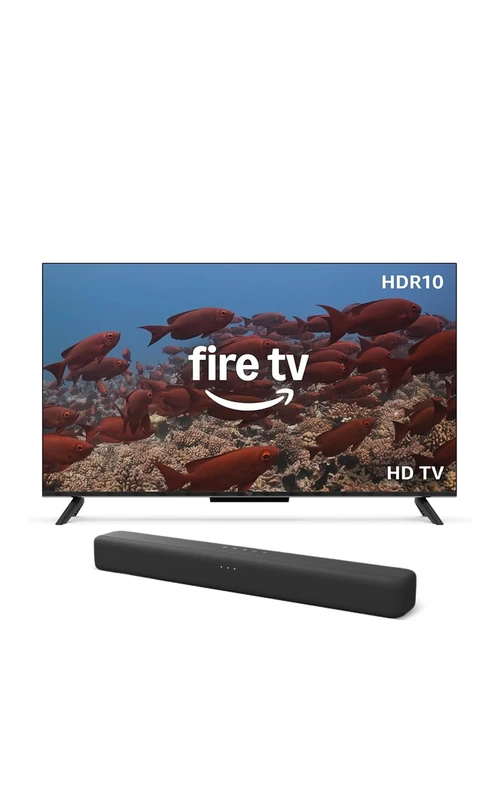 Amazon Fire TV 32" 2-Series (newest gen), HD smart TV with Alexa Remote, fast streaming, Dolby Audio, Ambient Experience, free and live TV + Amazon Fire TV Soundbar, 2.0 speaker with DTS Virtual:X