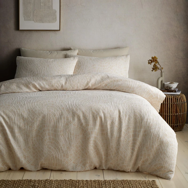Appletree Fossil Jacquard Duvet Cover Set King 230 x 220cm – Textured Jacquard Bedding in Natural Colour, Includes 2 Pillowcases - Image 1
