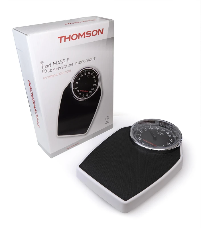 THOMSON Trad Mass 2 – Mechanical Bathroom Scales without Battery – Load up to 160 kg – Large Readable Dial 17 cm – Graduation 1 kg – Non-Slip Tray – Black - Image 1