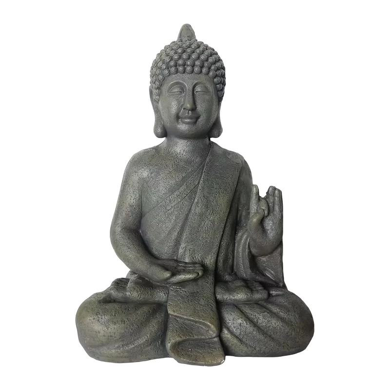 Relaxdays Seated Buddha Statue, Garden & Living Room Decor, Weatherproof, Frost-Resistant, 52x35x21 cm, Anthracite