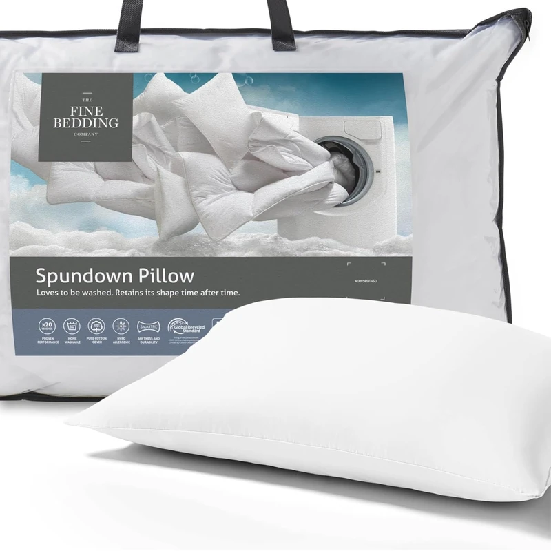 The Fine Bedding Company Spundown Pillow – Medium Pillow Pair with Advanced Smartfil® Fibre, Pillows for Side Sleepers & Back Sleepers, Hypoallergenic, Machine Washable – (2 Pack)