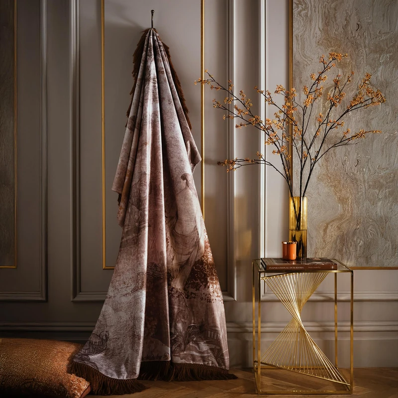 Laurence Llewelyn‑Bowen Venus Primavera Velvet Throw 130 x 180cm Natural – Soft Decorative Velvet Sofa or Bed Throw with Elegant Botanical Design, Lightweight Stylish Home Accessory