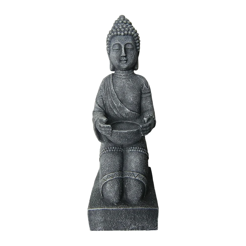 Relaxdays Kneeling Buddha Statue, weatherproof & frost-resistant, 43 cm, garden & living room decor, anthracite