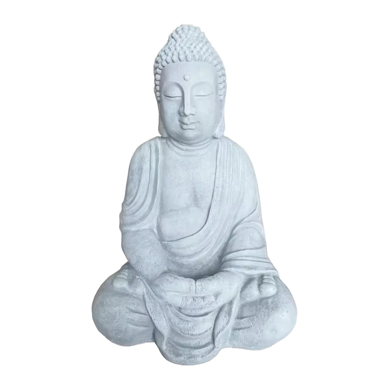 Relaxdays Buddha seated garden statue, weatherproof, frostproof, vintage decor, 71cm, light grey