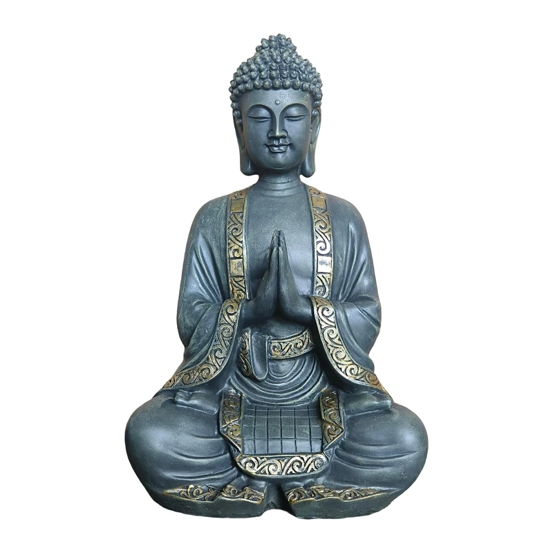 Relaxdays Praying Buddha Garden & Living Room Decor, Weather & Frostproof, Bronze-Gold, 38 x 23 x 16 cm