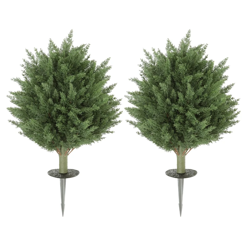 HOMCOM 60 cm Artificial Cypress Topiary Tree with Ground Stake, Set of 2 Artificial Plant, Fake Plant for Indoor Outdoor Front Porch Home Decor, UV Resistant, Green