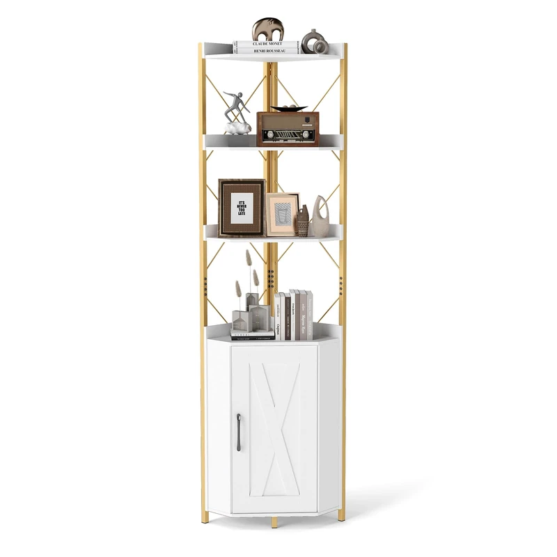 CASART 6-Tier Corner Shelf, Bookcase (White, 38 x 38 x 180cm)