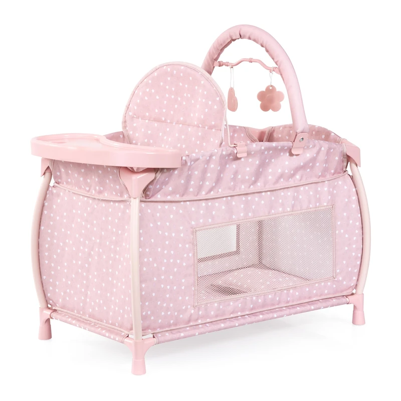 Doll's bed with integrated high chair, dining tray