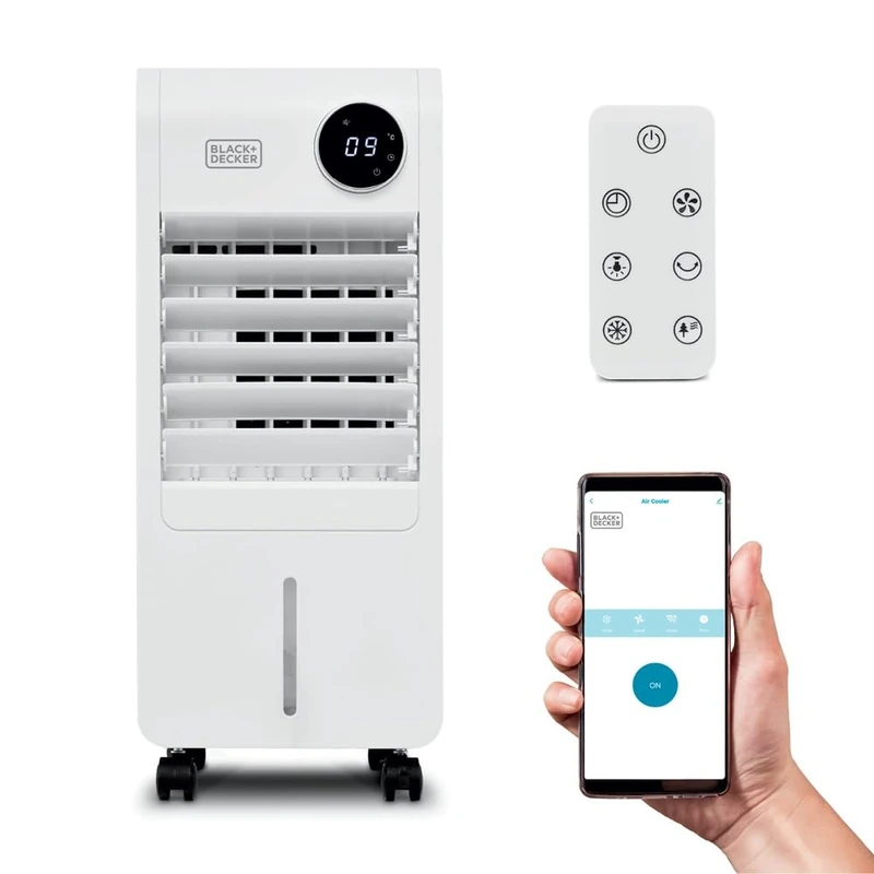 BLACK+DECKER Smart Digital Air Cooler, App & Remote Control, Weekly Programmable Timer, 3 Airflow Modes, Portable with 12L Water Tank, BXAC65015GB
