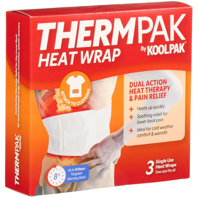 Thermpak Heat Wrap – Ready to Use – Targeted Warming Relief for Back & Waist – Odourless, Flexible – Case of 24