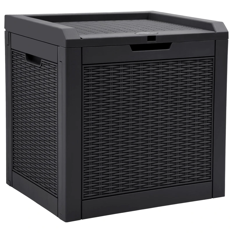 YITAHOME 118L Rattan Outdoor Storage Box, Waterproof Resin Deck Box with Lockable Lid & Handles, All-Weather Garden Storage for Cushions, Pool Accessories & Tools, Black