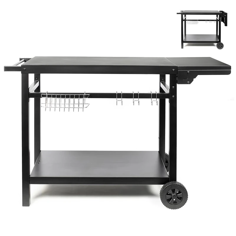 Livoo - Serving trolley for griddle with folding shelf GS170N - for 2 to 4 burners, Tray 85 to 115 cm x 50 cm, Height 81 cm, Accessories included