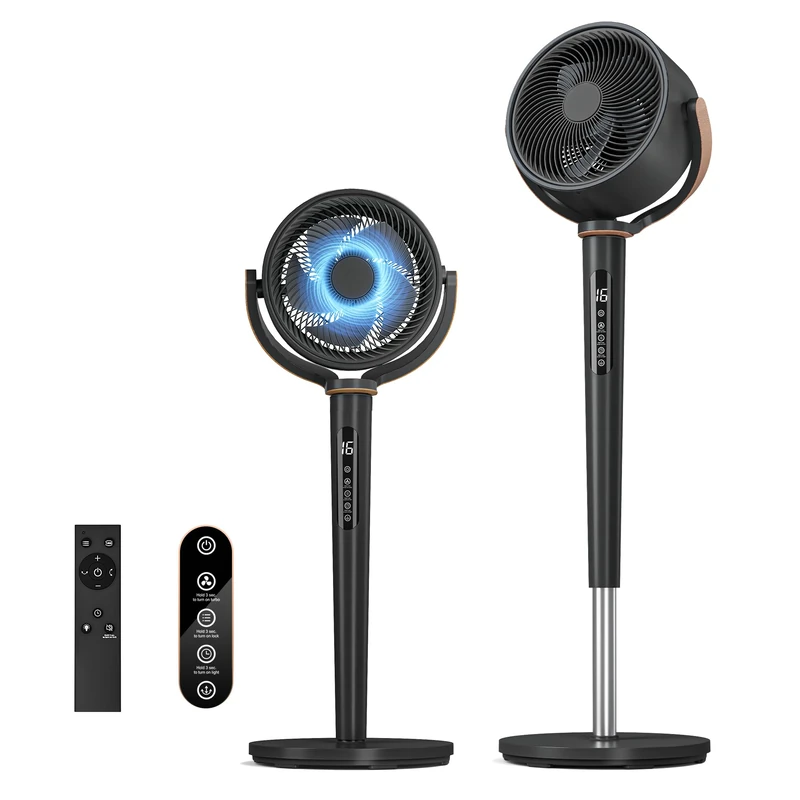 JUMMICO Ultra Quiet Standing Fan – 120°+120° 3D Air Circulation, 16 Speeds & 4 Modes, 12-Hour Timer,Pedestal Fan with Remote, Adjustable Height. Ideal for Bedroom, Living Room, Office.