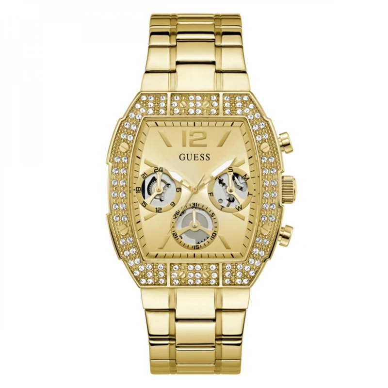 Guess Mens Phoenix Quantum 44mm Gold Stainless Steel Chronograph Quartz Mineral Glass 5ATM Link Bracelet Watch GW1068G2