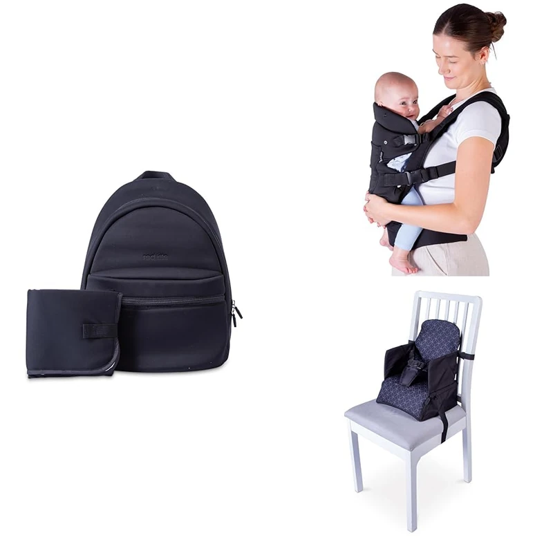 Red Kite Black Travel- Baby Changing Backpack with Wipe Clean Foldable Changing Mat, Spiraloo Twisty Activity, Play Gym, Tummy Time Roller, Cozy Baby Bouncer