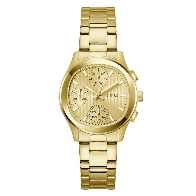 Guess Birdie Women's Quartz Analogue Stainless Steel Watch 36 mm Gold Stainless Steel Bracelet 5 Bar Champagne Dial Date Display GW1031L2