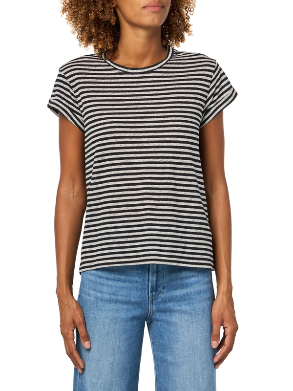 All Saints Women's Anna Stripe TEE Jersey, Chalk/Ink, L