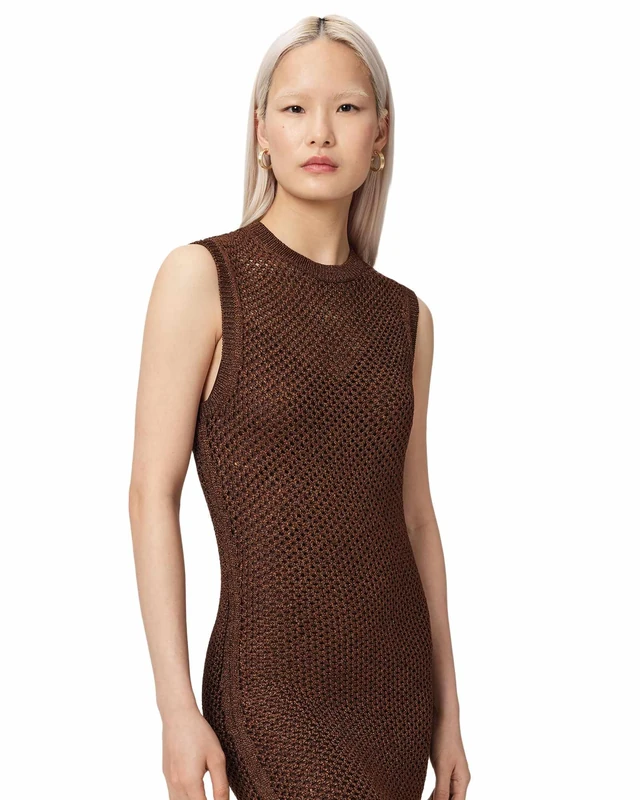 AllSaints Women's Jessie SL Dress Dress, Burnt Brown, M