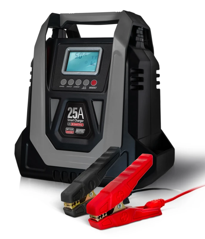 Maypole 25A 12/24V Electronic Smart Battery Charger with 40A Boost for Cars, Vans, HGVs, Tractors, Motorcycles
