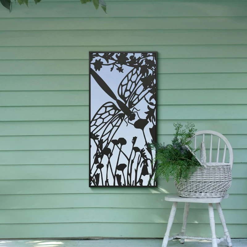 Kirkby Portrait Hung Metal Dragonfly Silhouette Black Garden Mirror 118cm X 58cm 3ft11 x 1ft11