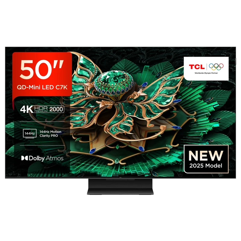 TCL 50C7K-UK 50 Inch QD-Mini LED TV, 4K HDR Premium 2000, Smart TV Powered by Google TV (Dolby Vision IQ & Atmos, HVA Panel, 144Hz Motion Clarity Pro, Game Master)