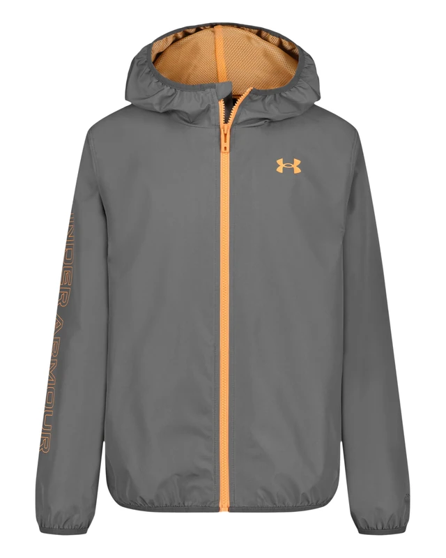 Under Armour Boys Wintuck Wordmark Windbreaker Jacket, UA Storm Technology, 5K/5K Windproof Water-Repellent Shell, Mesh-Lined, Ages 6–7, Clay Green