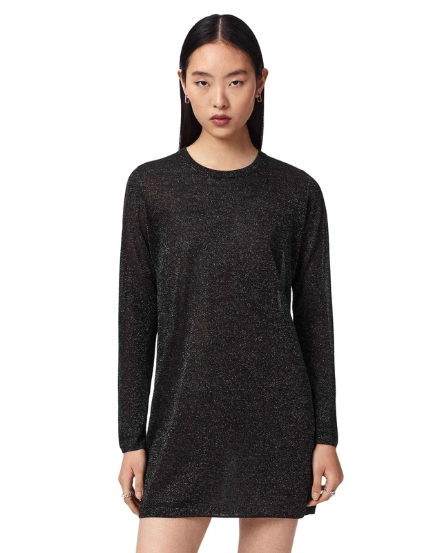 All Saints Women's TILLII MINI Dress Dress, Black, L