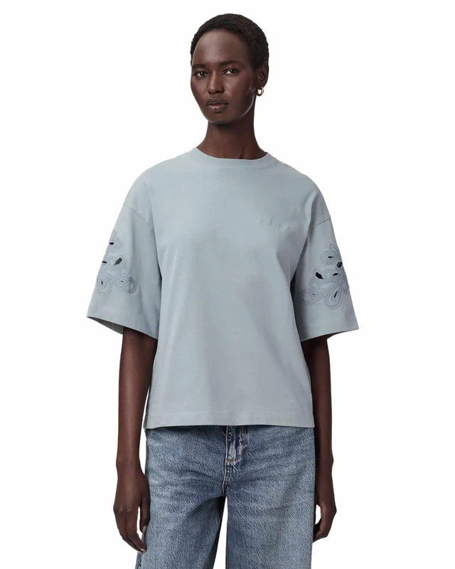 All Saints Women's LOLA Amelie TEE Jersey, HIGH Rise Blue, L