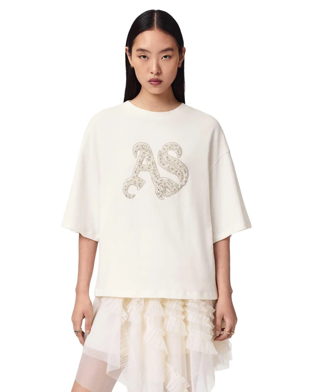 All Saints Women's ICON Amelie TEE Jersey, Optic White, XS