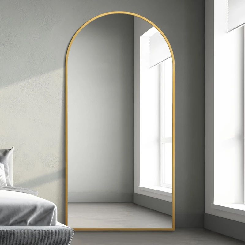 MirrorOutlet Arched Modern Gold Large Metal Framed Wall Mirror: (200CM X 100CM). - Suitable for Bedroom, Living Room, Dressing Room, and Living spaces.