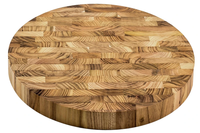 apollo THE HOUSEWARES BRAND Round Teak End Grain Chopping Board, Large 34.5cm, Kitchen Cutting Preparation and Serving, Butchers Chop, Pizza, Charcuterie Board for Fruit and Cheese, Natural Wood