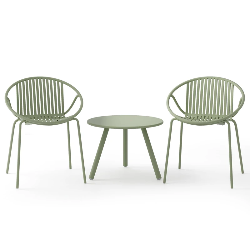 RELAX4LIFE 3 Pieces Patio Bistro Set, Metal Frame Garden Furniture Set with Armrests & Coffee Table, Outdoor Side Table and Chairs Set for Backyard Park Balcony Conservatory