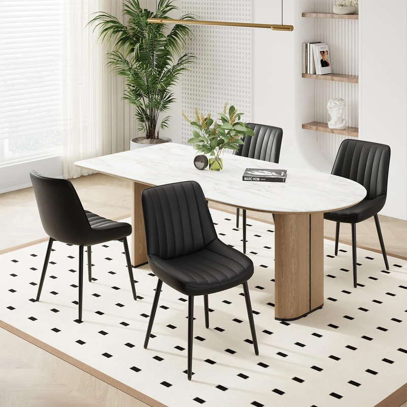 COLAMY Black Dining Chairs Set of 4,Technology Fabric Chairs for Dining Room with Metal Legs and Thick Seat Cushion, Upholstered KitchenChairs with Anti-Slip Pads