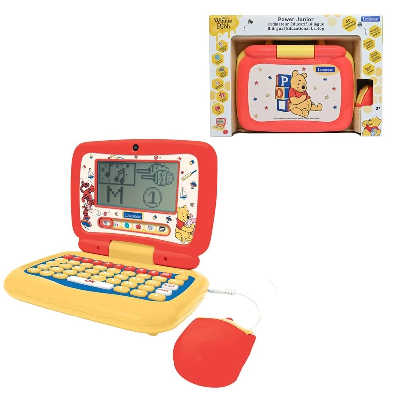 Lexibook, Winnie the Pooh Bilingual Talking Educational Laptop, 40 Activities English French, Learning Games and Stories, Keyboard, Mouse and Pretend Webcam, Red/Yellow, JC398WTPi1LXB
