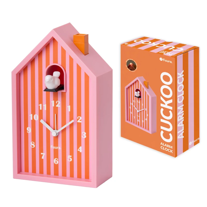 Fisura - Cuckoo House Alarm Clock Orange & Pink Stripes – Analogue Bedside Clock with Snooze & Light – Battery Operated (3 AA Not Included) - Image 1