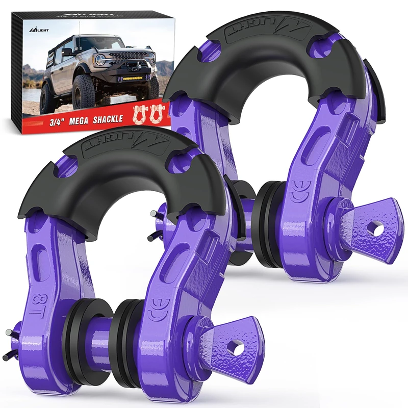 Nilight Heavy Duty Mega D-Ring Shackles(2 Pack) w/ 7/8″ Screw Pin & isolators, 68,000 lb Break Strength(17,000 lb WLL), Forged Steel Off-Road Recovery Shackles for Tow Strap & Winch Gear, Purple