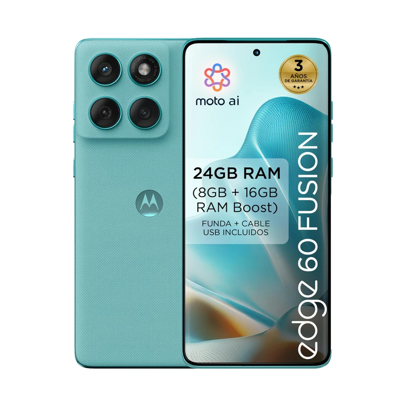 Edge 60 Fusion 24GB (8GB+16GB RAM Boost)/256GB Amazonite, Spain. Quad Curved Design - 50MP Sony LYTIA Camera. Bright Display with Super HD (1220p) Resolution and 4500 nits. 5100 mAh
