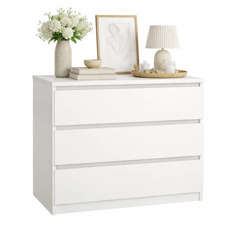Chest of Drawers Bedroom SIL Gloss White with 3 Drawers, High Gloss White, 77 x 50 x 71 cm - Image 1
