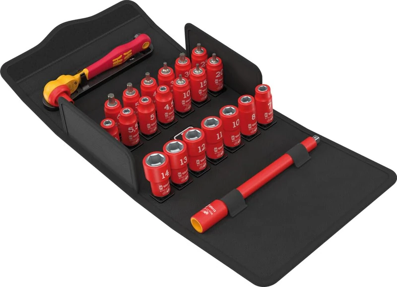 8100 SA VDE 1 Zyklop Ratchet Handle Set, Isolated, Switching Lever, 1/4" Mounting, Metric Dimensions, 22 Pieces