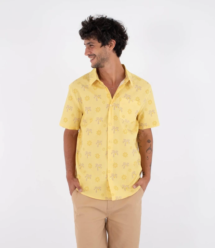 Hurley Mens Short-Sleeved Printing Press Coconut T-Shirt, Yellow, XL EU