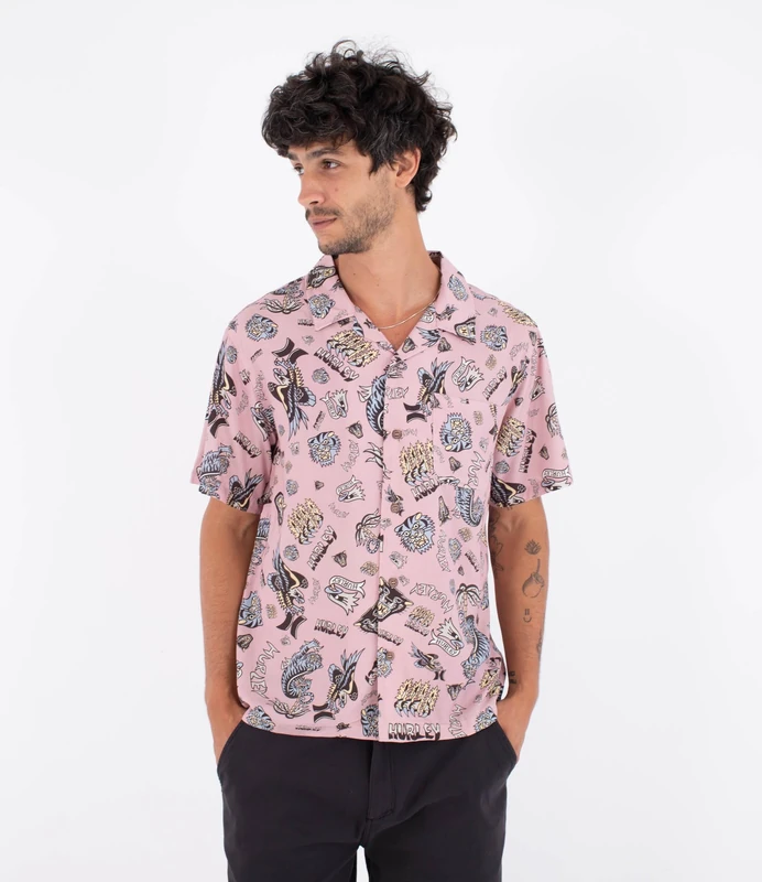 Hurley Mens Short-Sleeved Etam T-Shirt, Pink, M EU