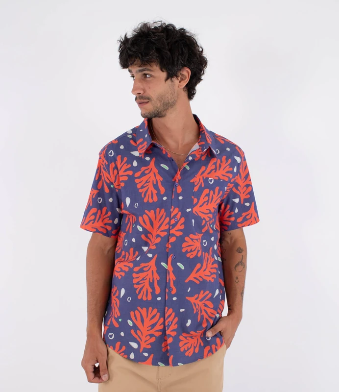 Hurley Mens Short-Sleeved Printing Press Coral T-Shirt, Blue, M EU