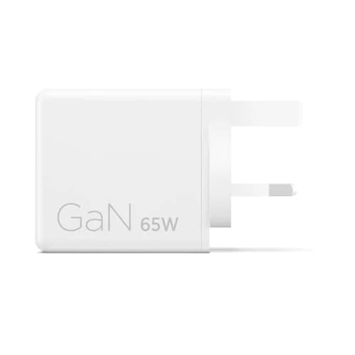 Lenovo Dual USB‑C 65W Charger for Laptop, Tablet & Phone| GaN Tech, Ultra‑Compact & Lightweight | UK Plug, USB-C Cable Included | White